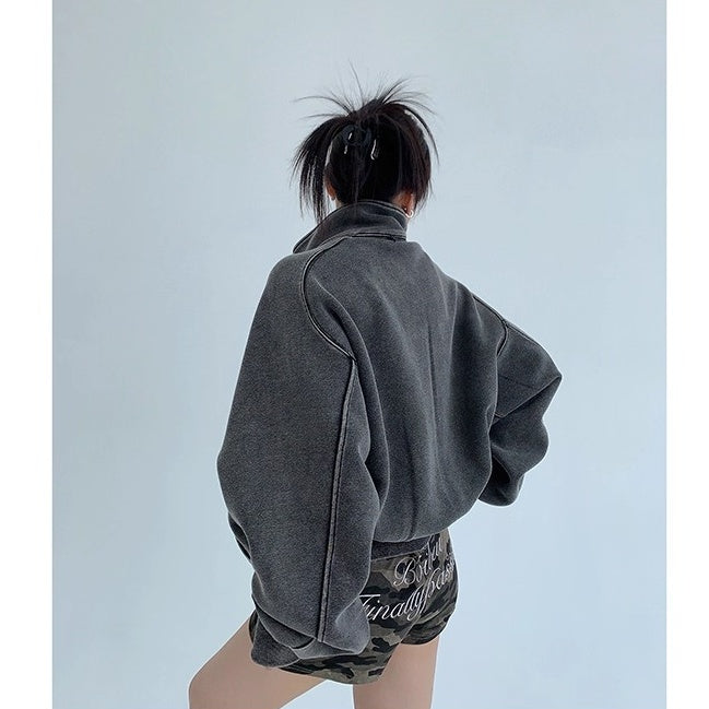 Damage Washed Stand Collar Casual Jacket OS2048