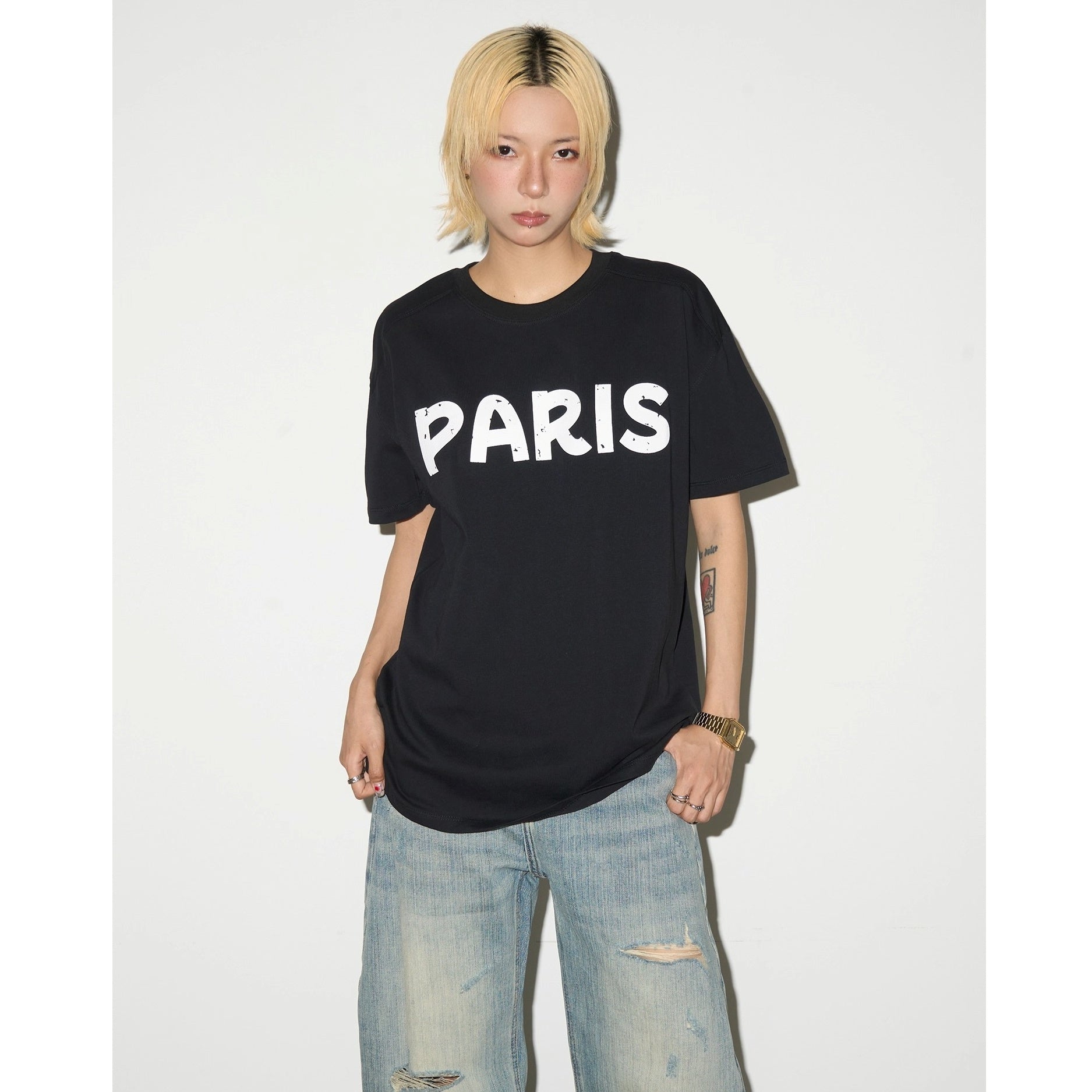 Mottled Letters Printed T-shirt MN9016