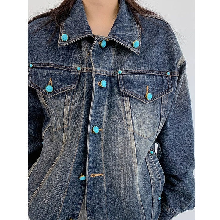Turquoise Buckle Denim Jacket OS2042