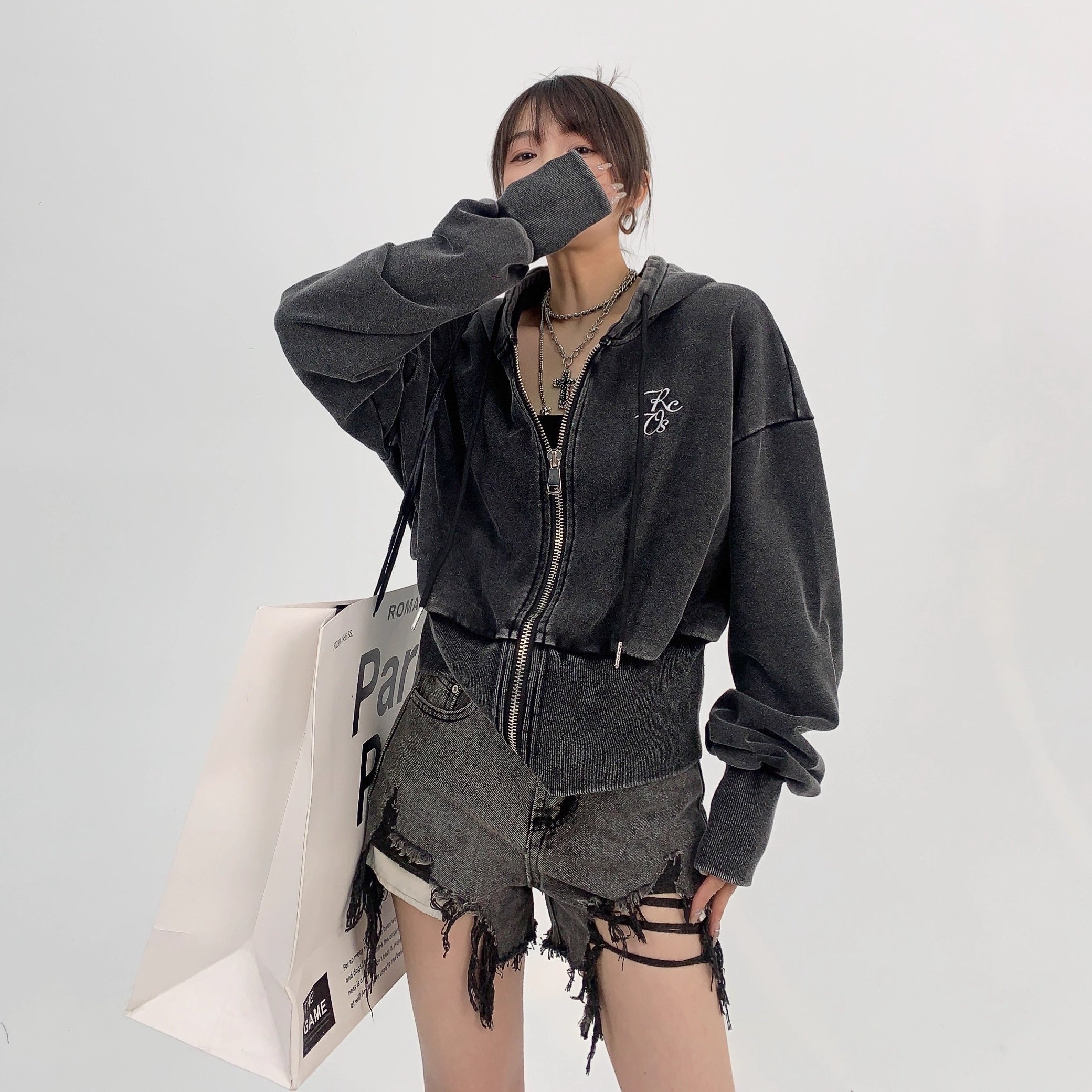 Cropped Loose Embroidery Hooded Jacket OS2020