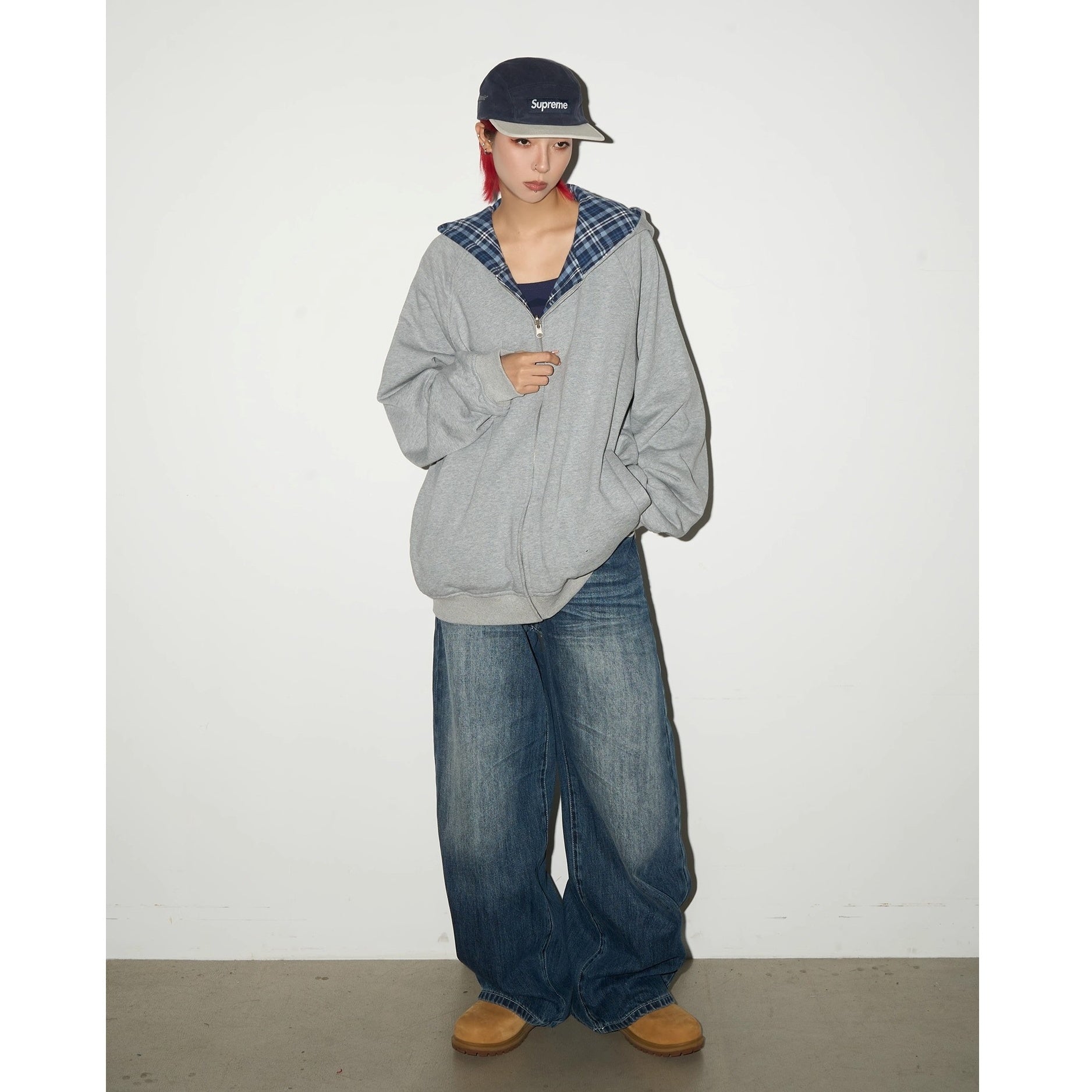 Reversible Plaid Hooded Sweat Jacket MN9040