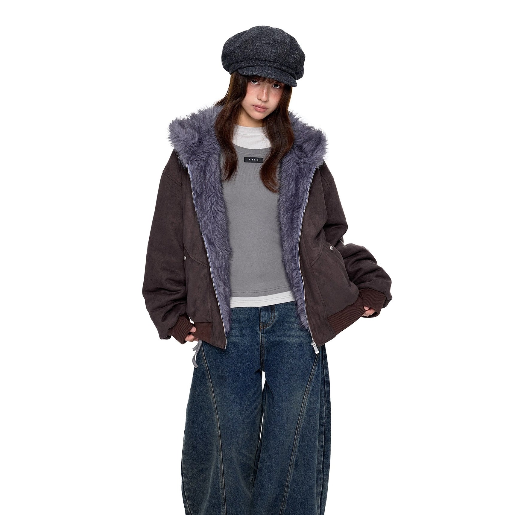 Cat Ear Fluffy Imitation Suede Hooded Jacket EZ250