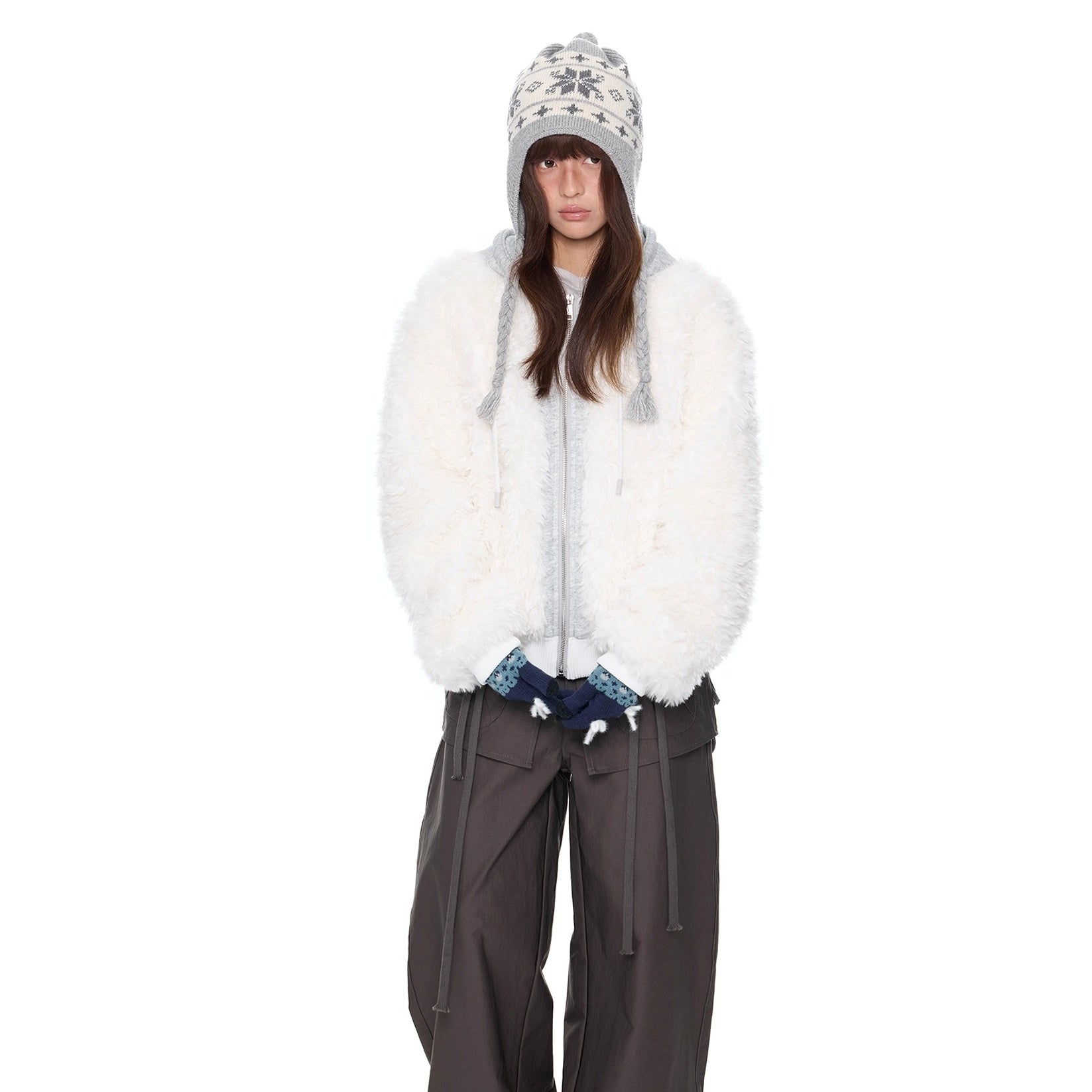 Sweat Hood Patchwork Imitation Fur Parka EZ266