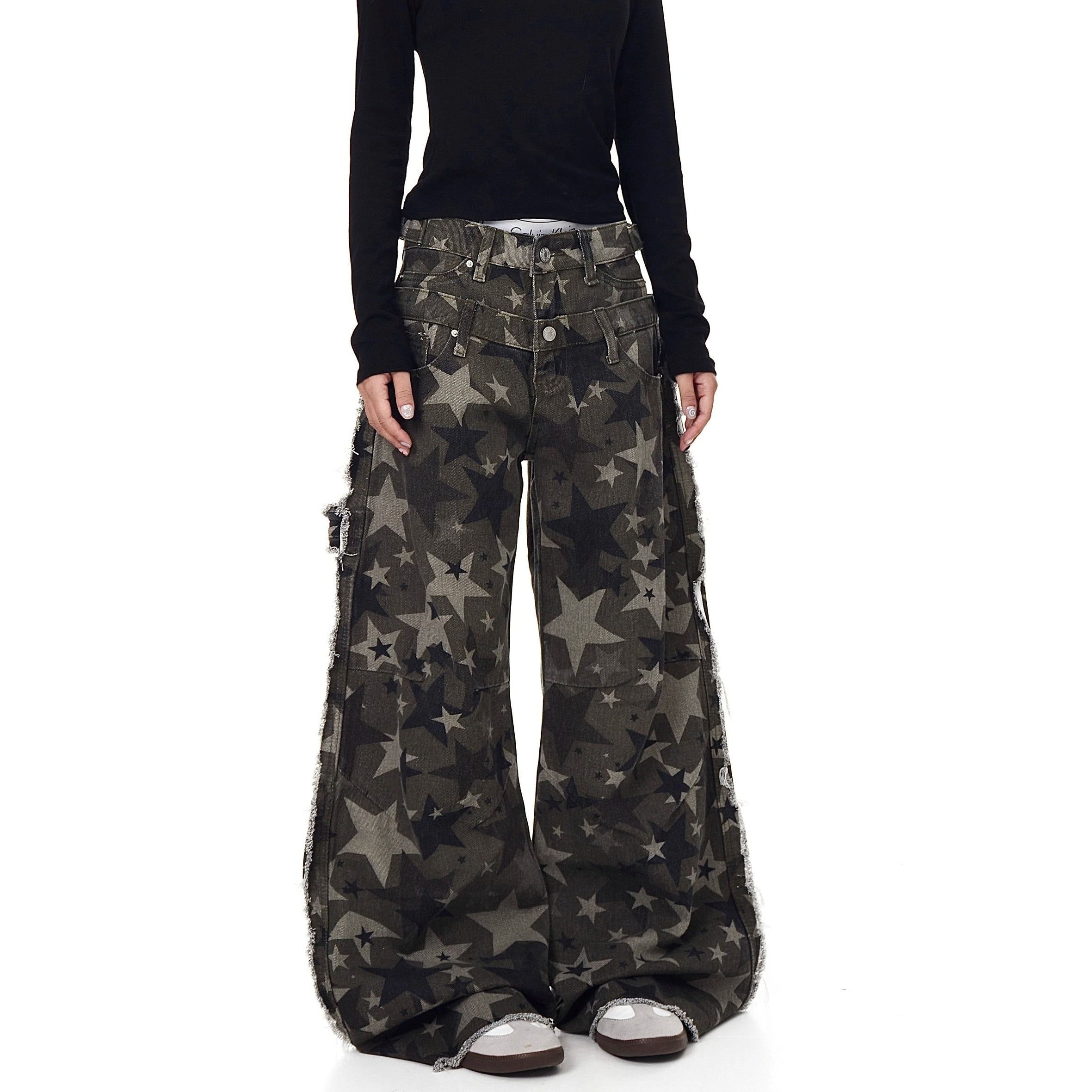 Double Waist Spliced Star Camouflage Cargo Pants BK7039