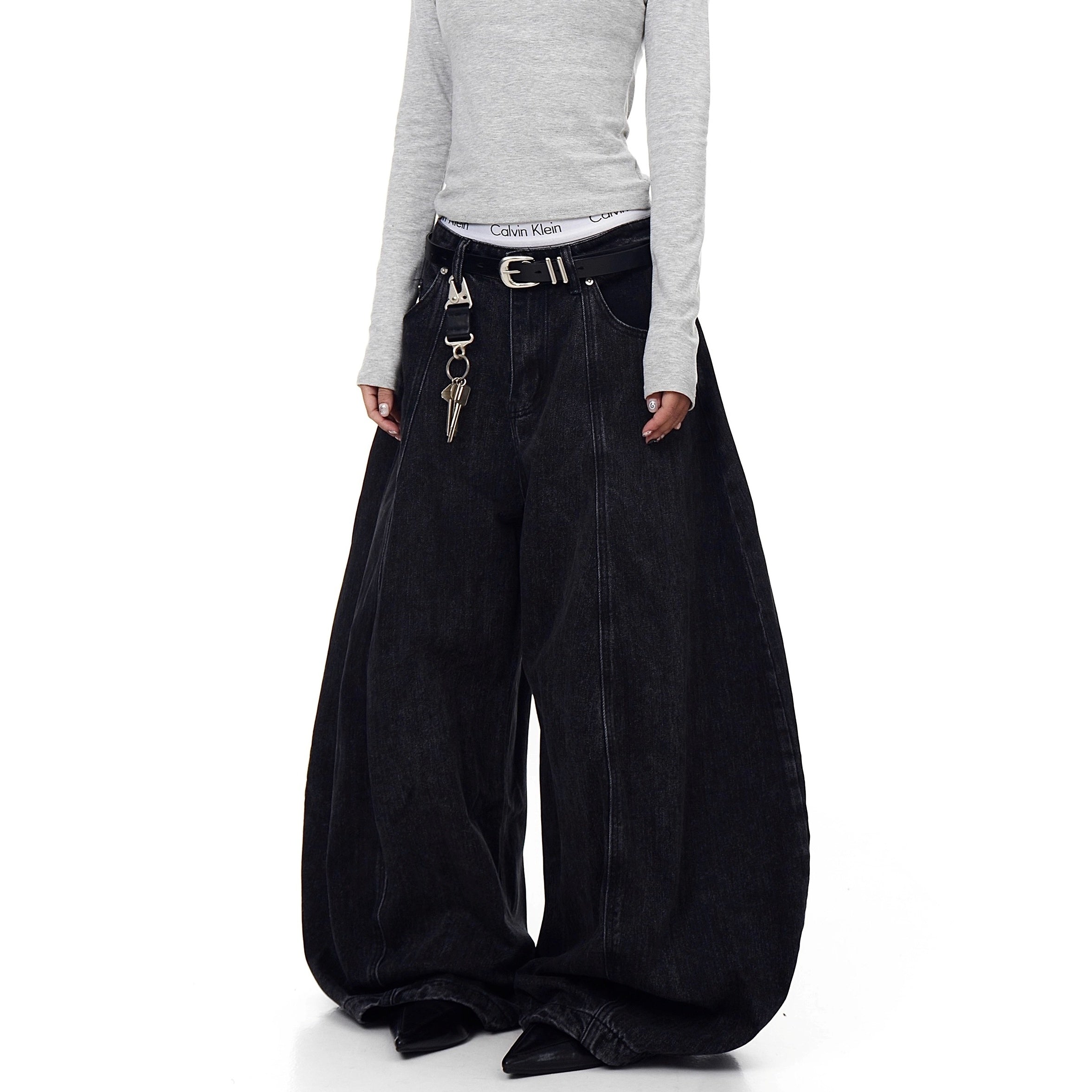 Curve Blade Design Wide-leg Jeans BK7052