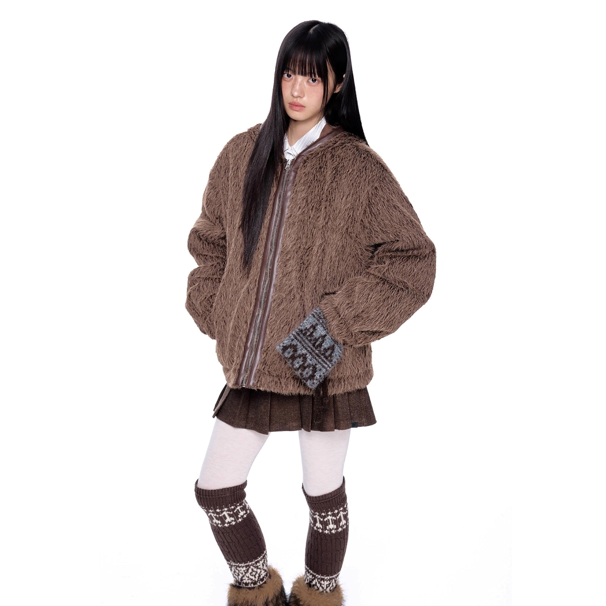 Loose Shaggy Fur Warm Hooded Jacket MY29