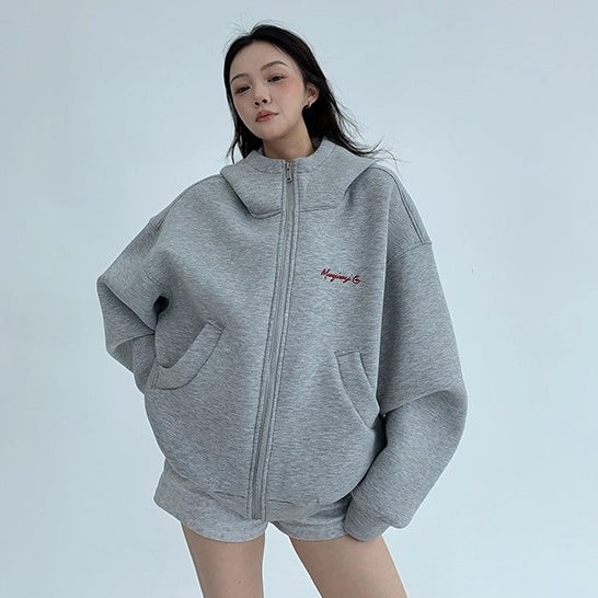 Embroidery Loose Vintage Short Hooded Jacket OS2027