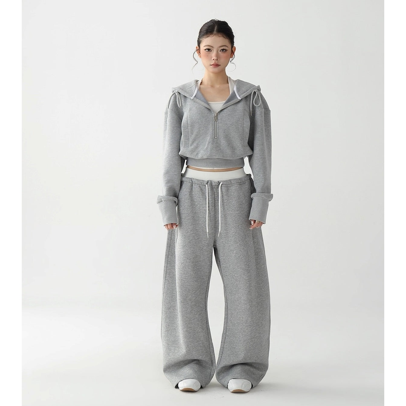 【上下別売り】Half-ZIP Cropped Hoodie & Loose Pants Set-up AC7159