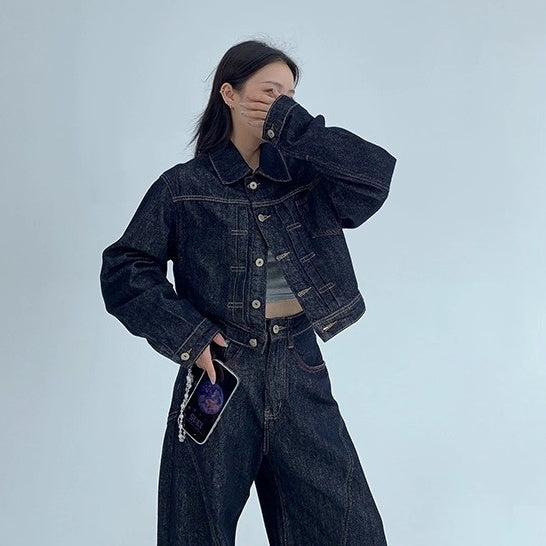 【上下別売り】Cropped Denim Jacket + Wide Curve Jeans MW10243