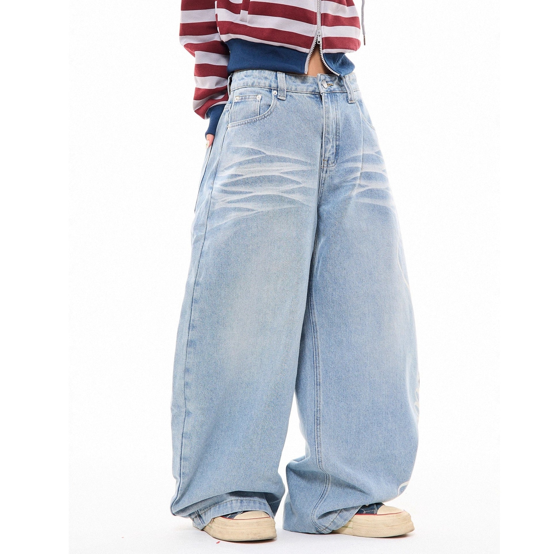 Side Print Washed Cat Whiskers Curve Jeans MW10259