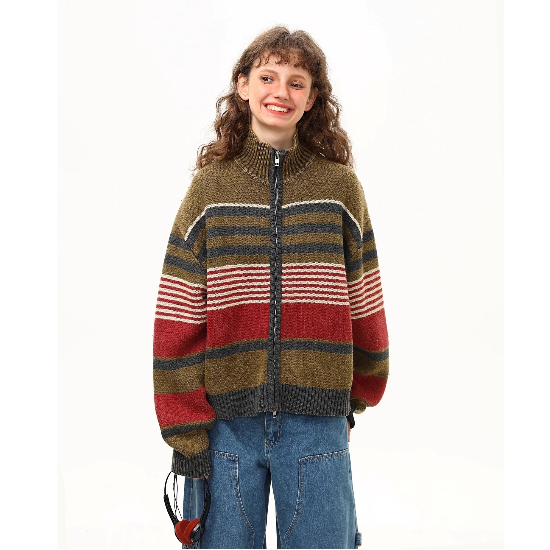 Retro Border Stand Collar Knit Jacket MW10266