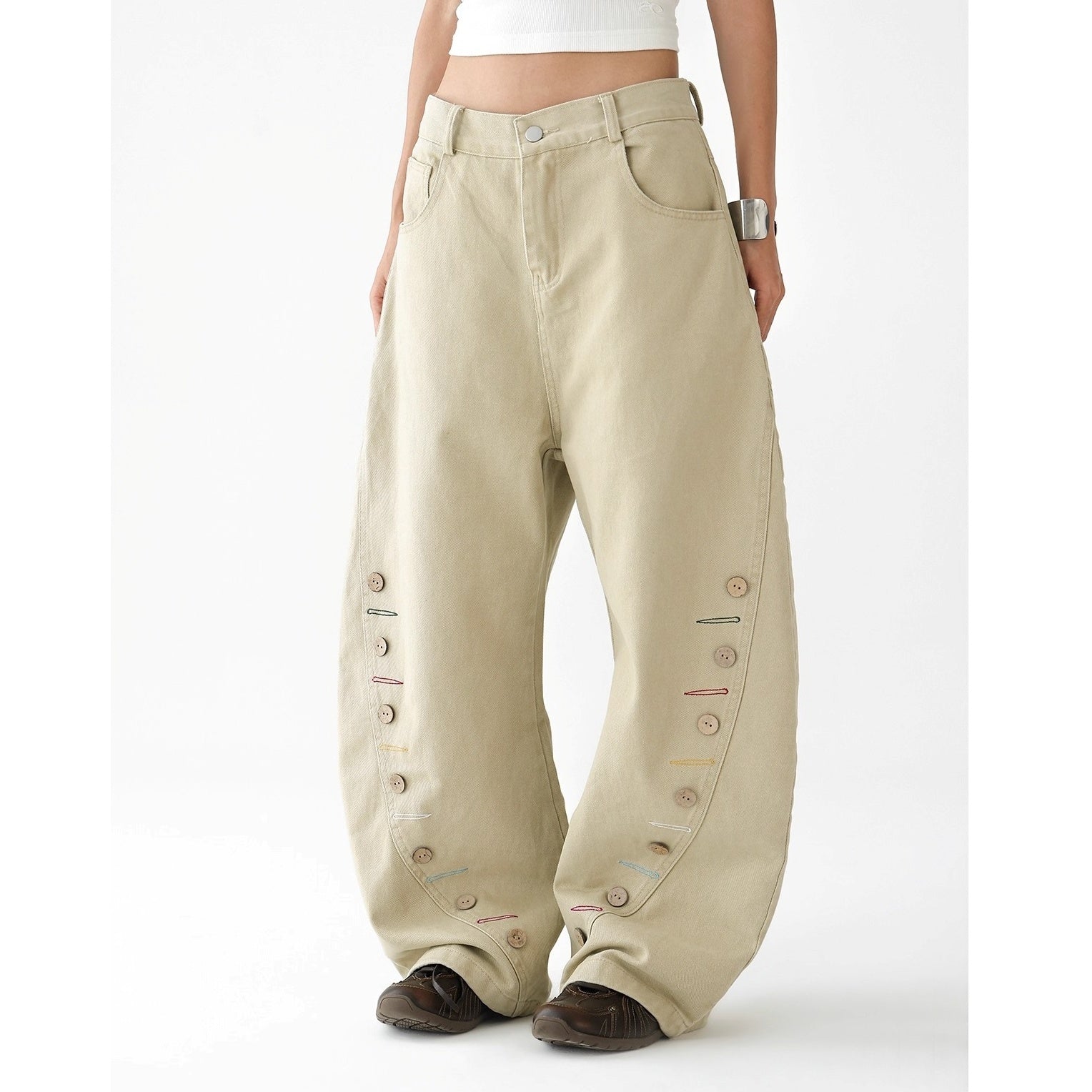 Vintage Button-Embellished Curve Jeans AC7133