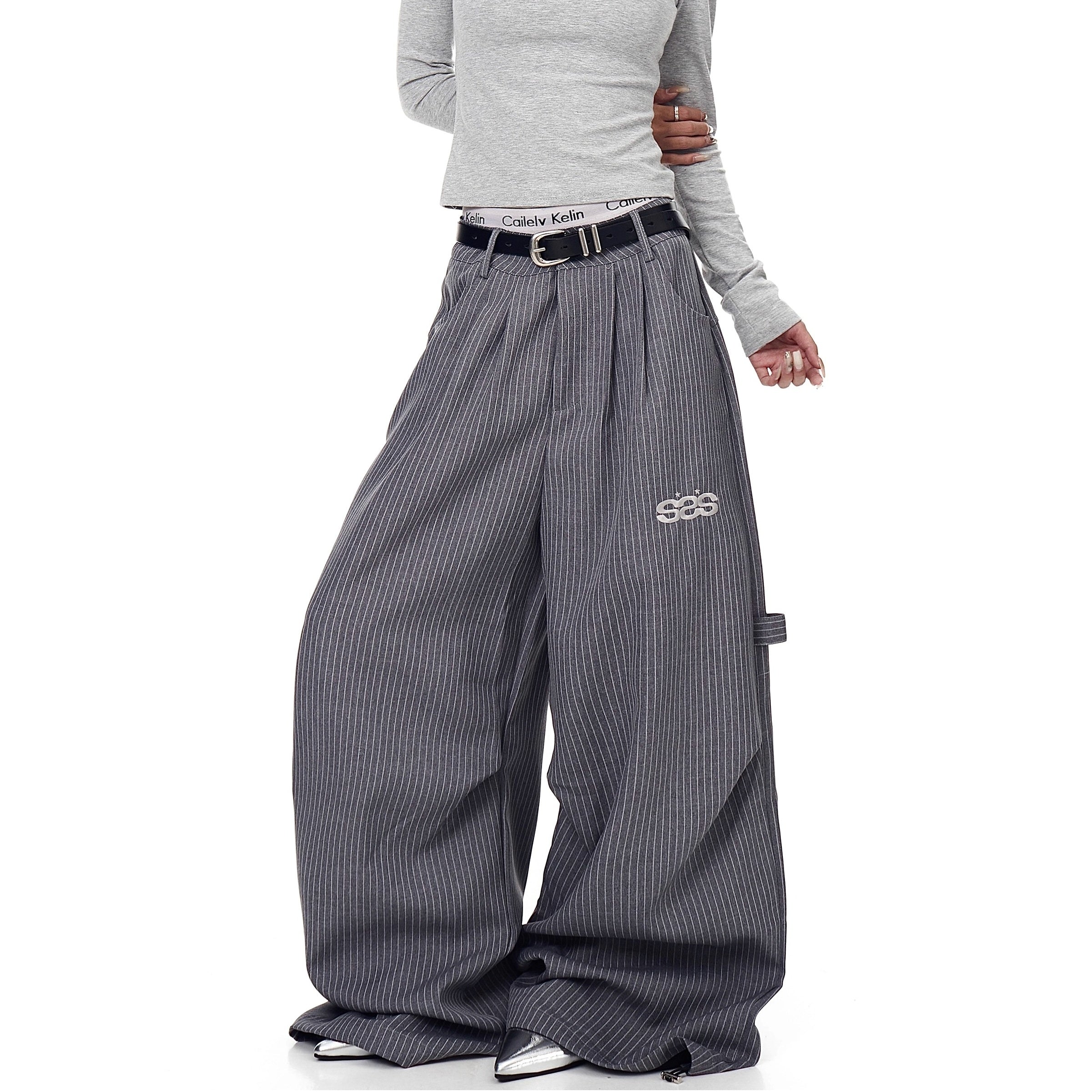 Striped Tuck Wide Painter Pants BK7033