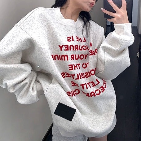 Flocked Print Relaxed Crew Neck Sweat OS2035