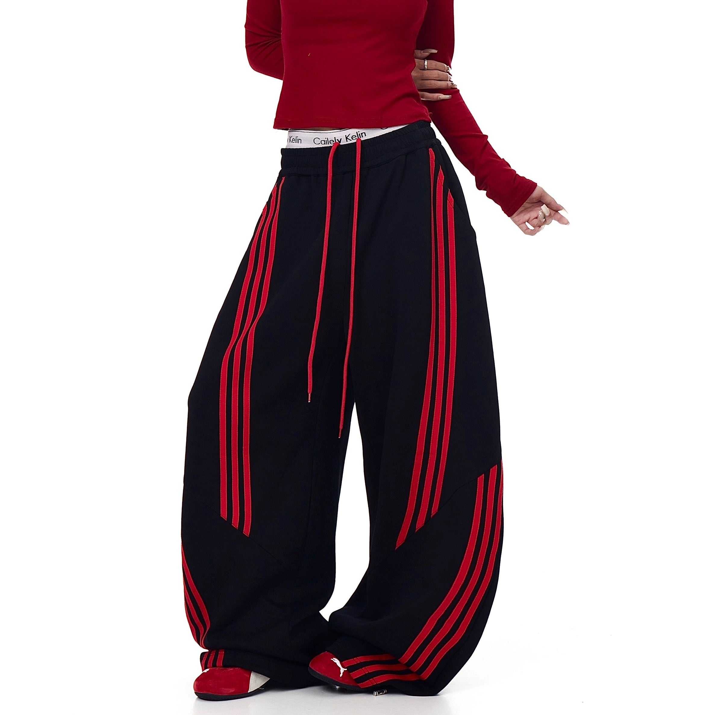 Contrast Striped Spliced Scimitar Sweat Pants BK7035