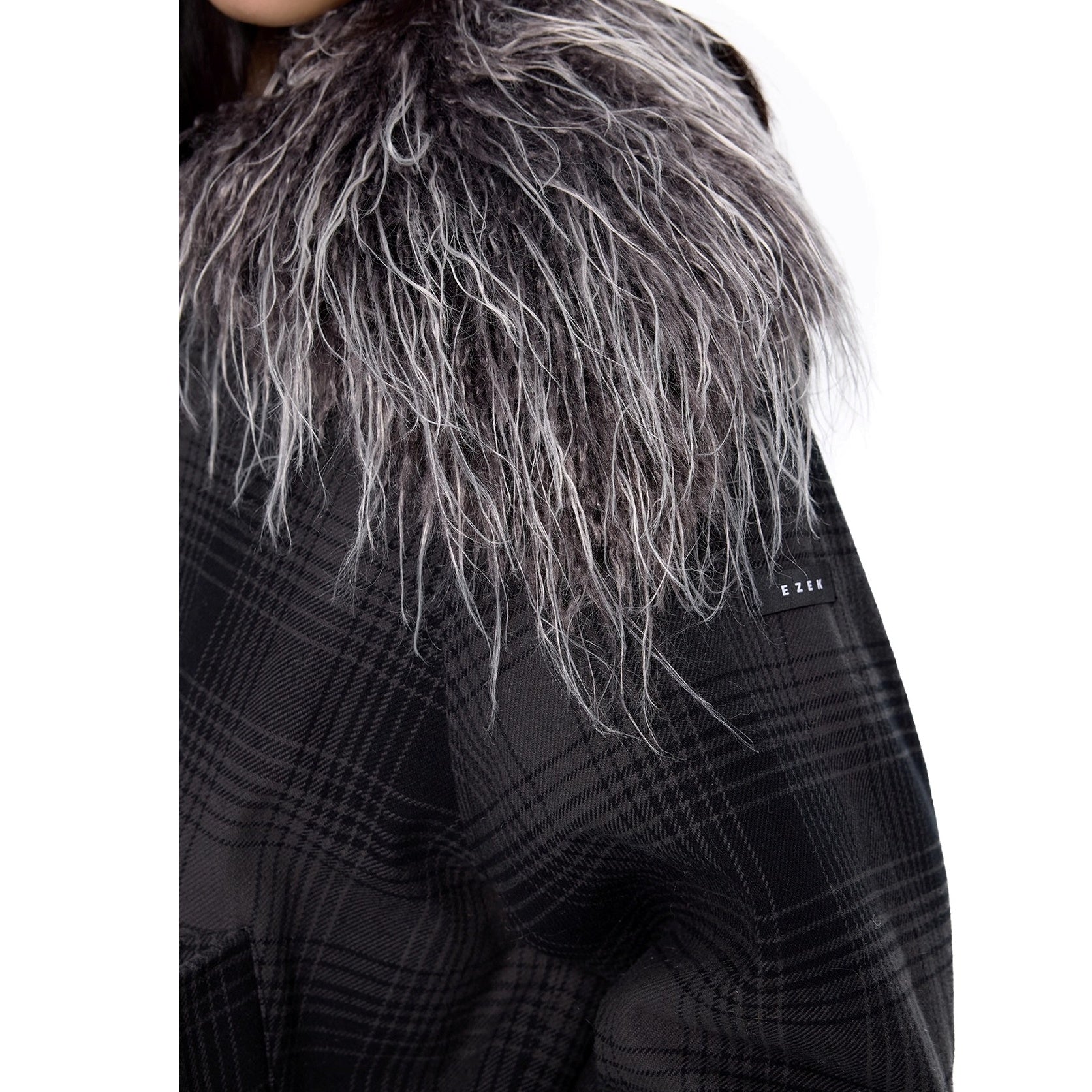 Fur Collar Shawl Plaid Jacket EZ249