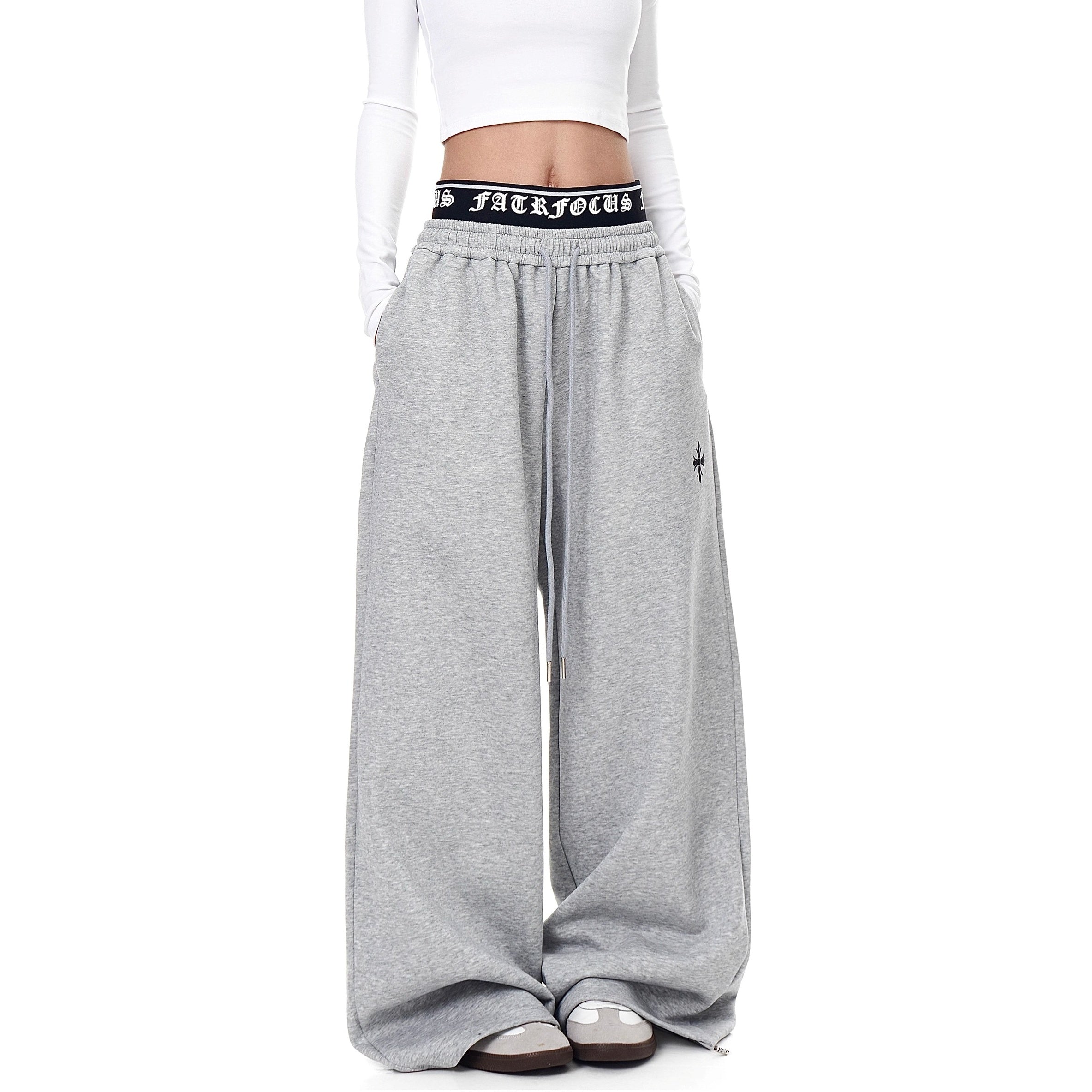 Gothic Letter Print Double Waist Sweat Pants BK7007