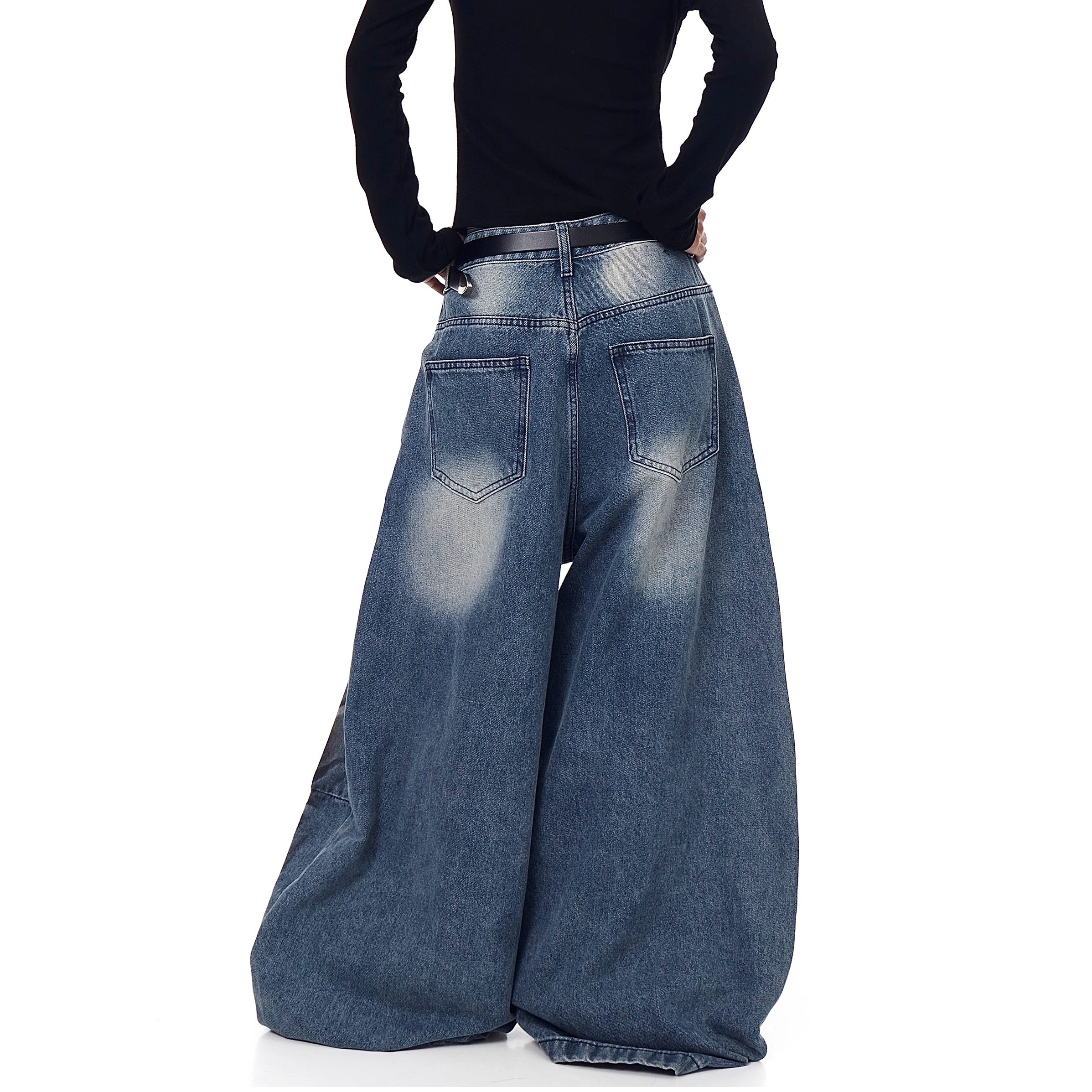 Washed Cat Whisker Printed Scimitar Jeans BK7029