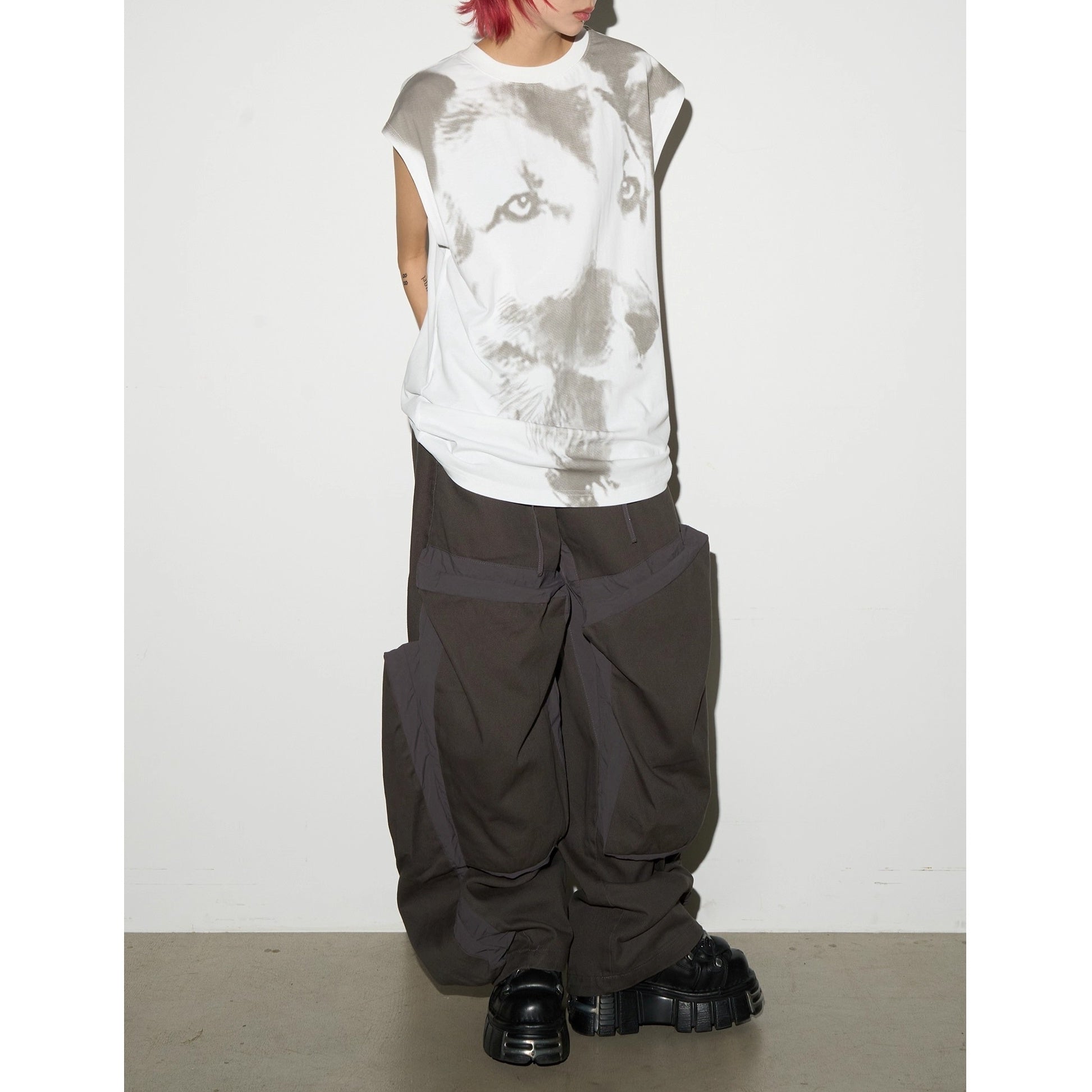 Wolf Dog Print Sleeveless T-Shirt MN9011