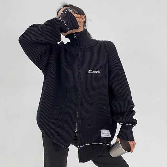 Front And Back Zipperd Knitted Jacket MW10290