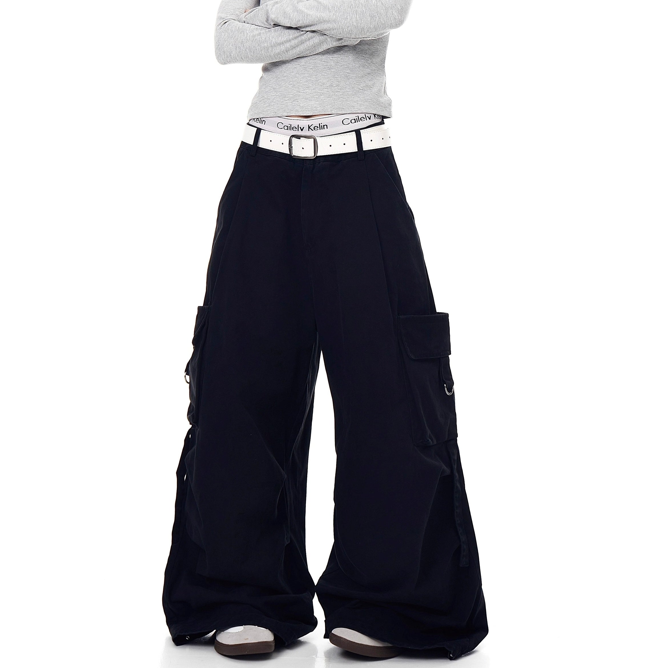 Back Letter Print Wide Cargo Pants MW10270