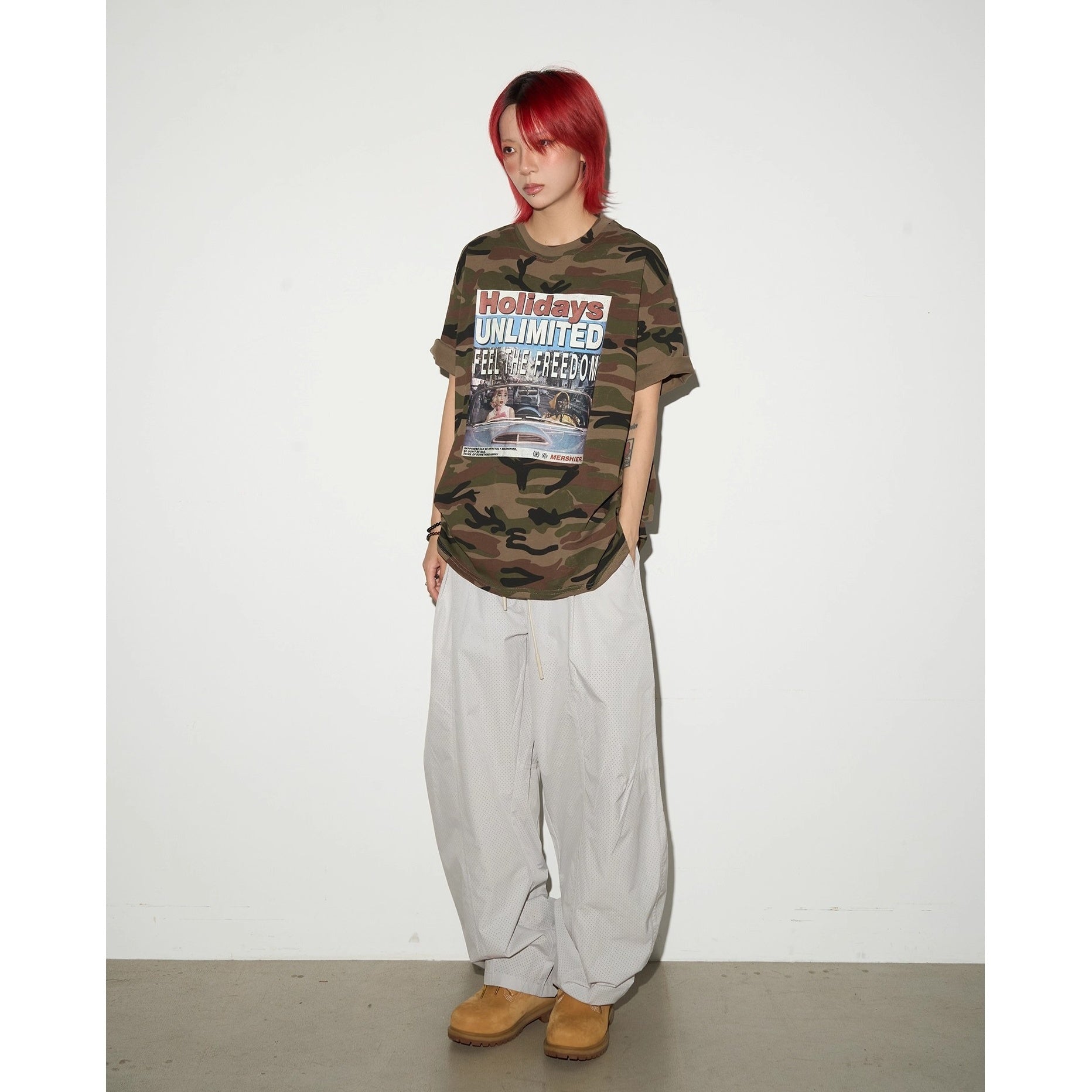 Graffiti Camouflage Letter Print T-shirt MN9023