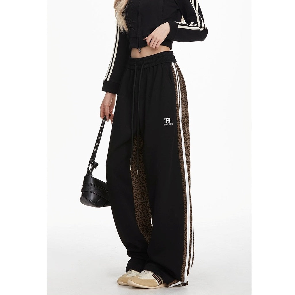 Side Line Leopard Print Panel Sweat Pants MW10280