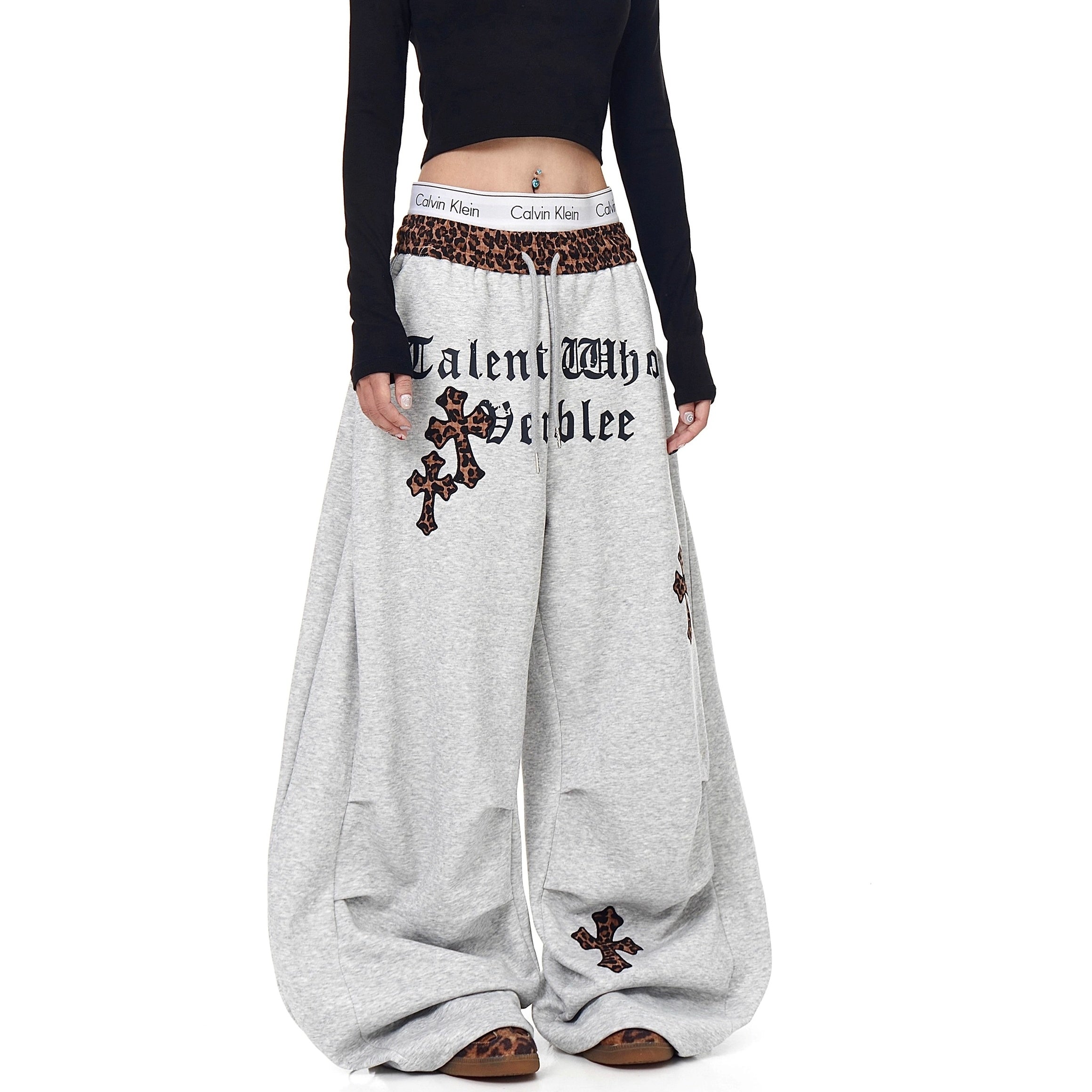 Leopard Print Patchwork Scimitar Sweat Pants BK7046