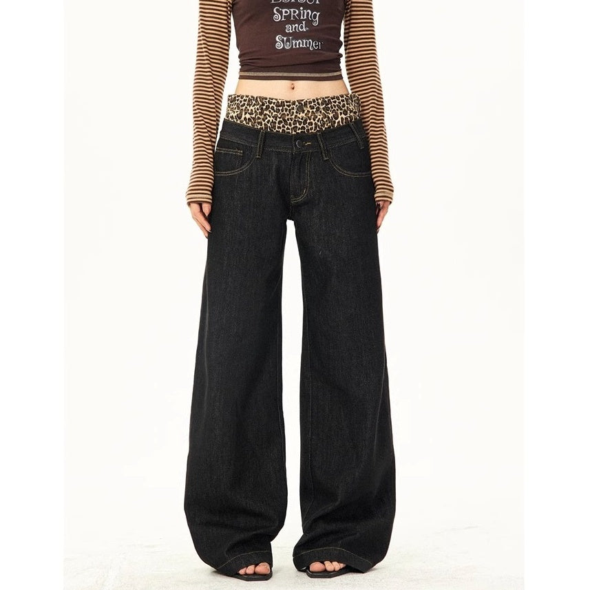 Leopard Print Double-Waist Loose Jeans MW10166