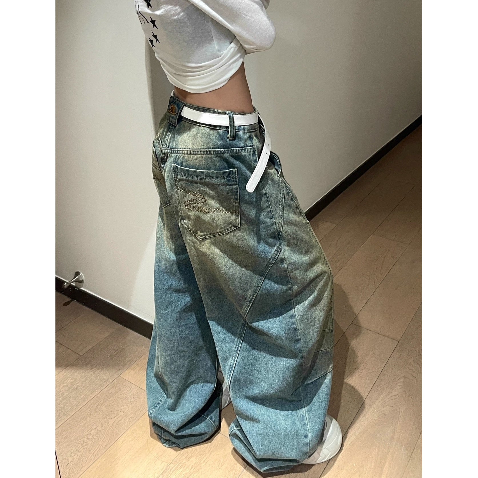 Wash Three-dimensional Deconstruction Loose Curve Jeans MW10268