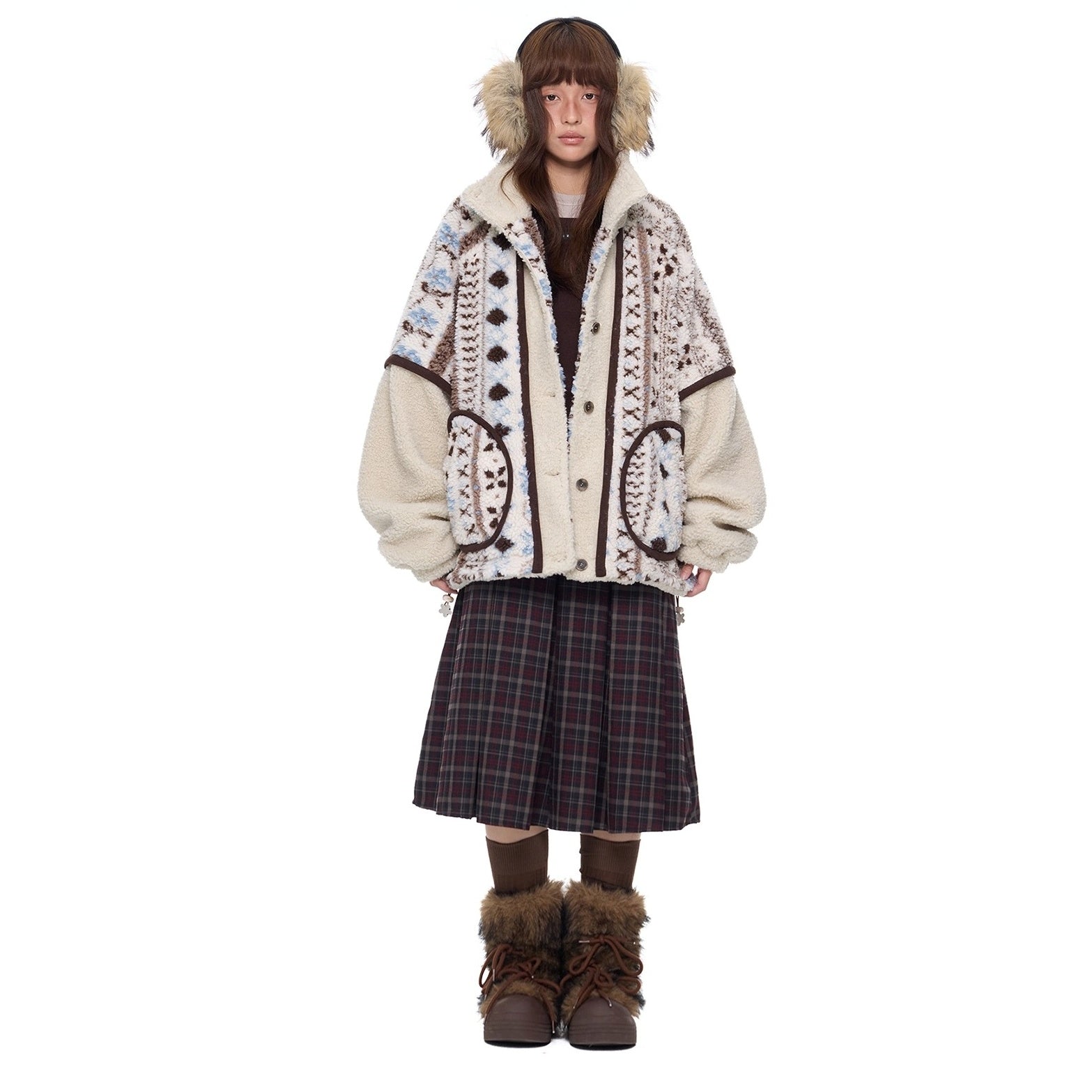 Ethnic Style Polar Fleece Stand Collar Jacket EZ277