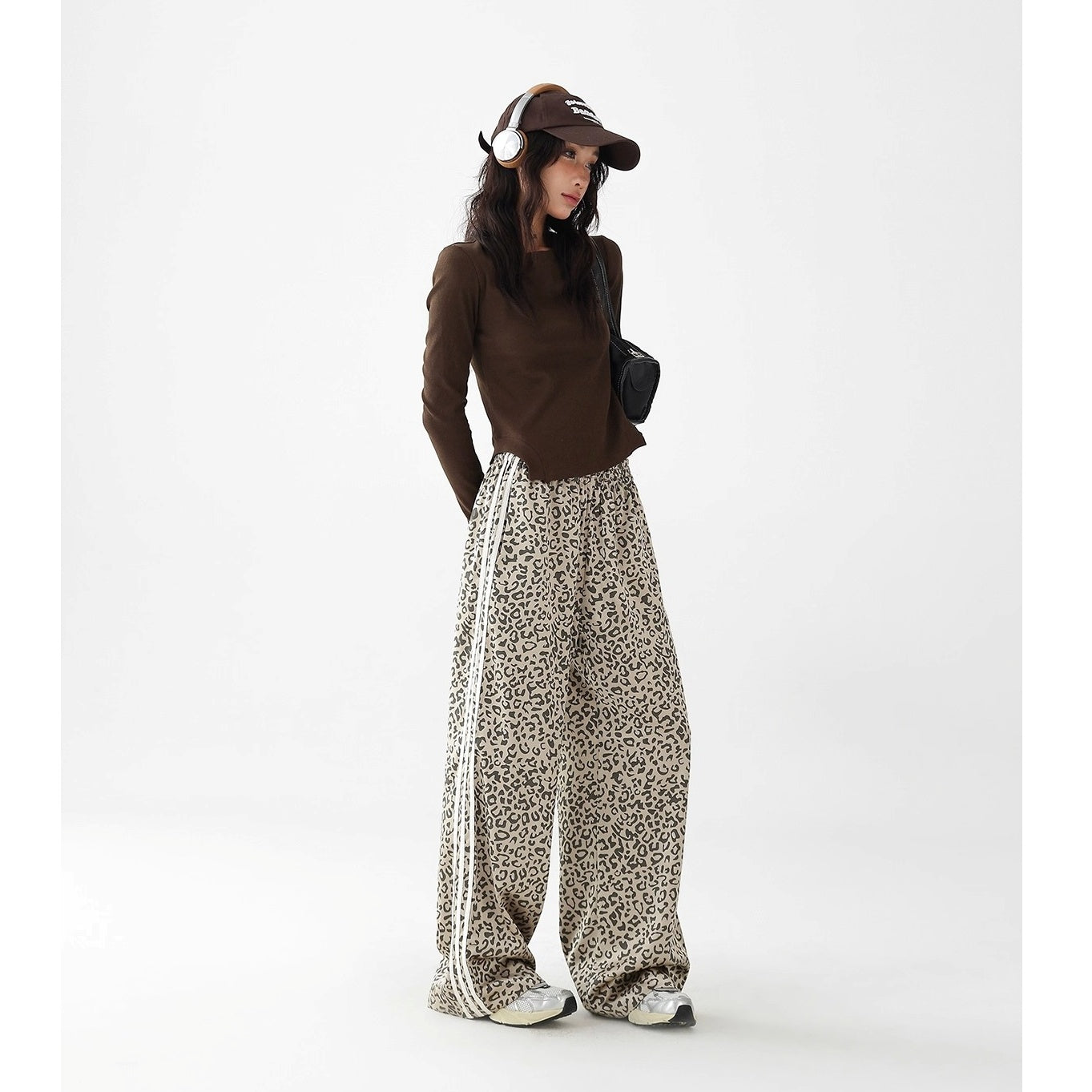 Leopard Print Stitching Side Line Wide Pants AC7138