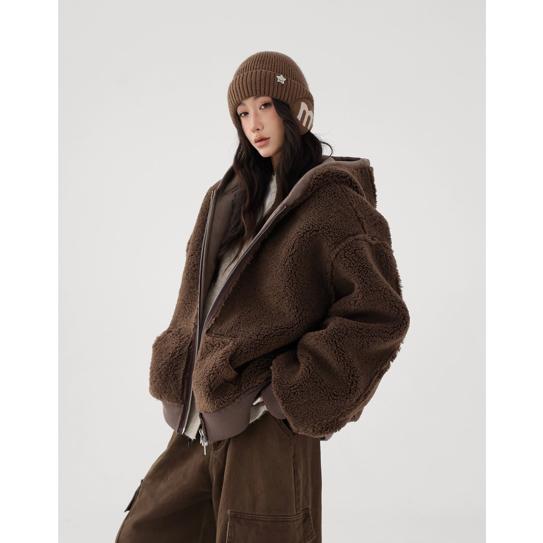 Reversible Polar Fleece Loose Hooded Jacket AC7017