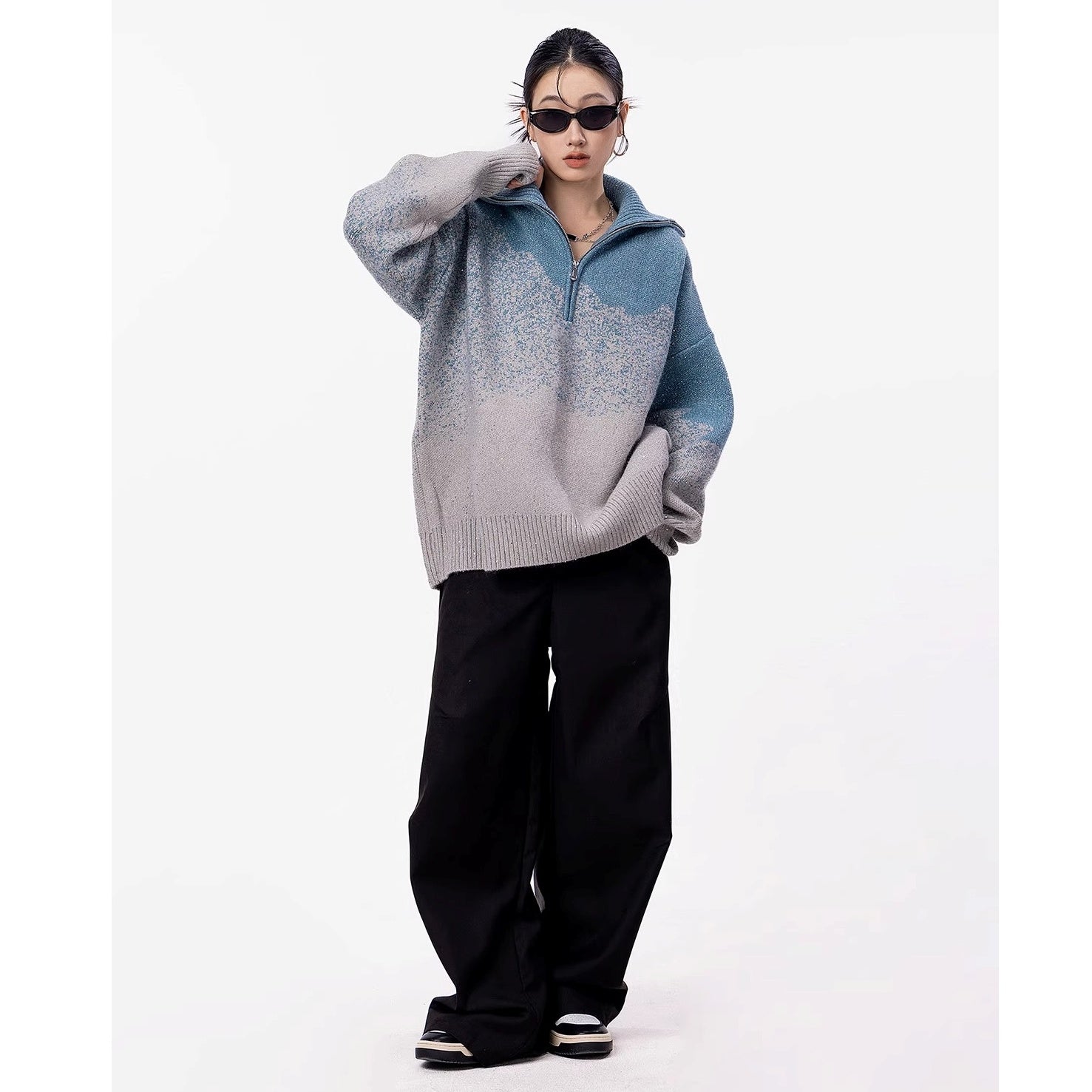 Gradient High-Neck Loose Sweater IC9115