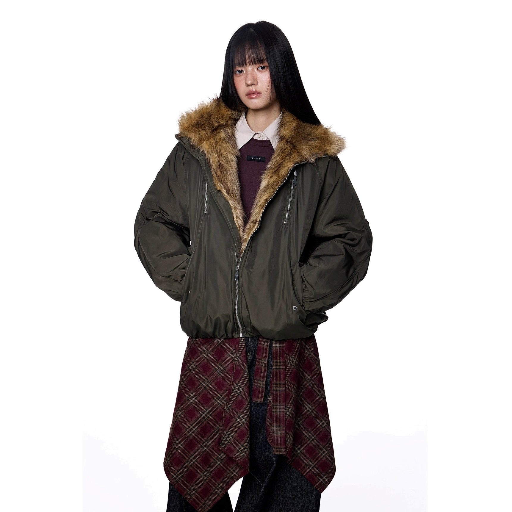 Stand Collar Fur Stitch Jacket EZ257