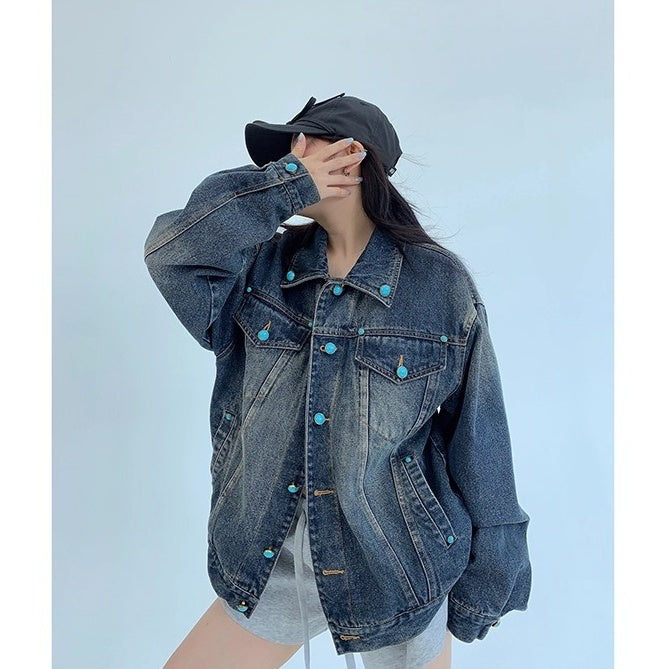 Turquoise Buckle Denim Jacket OS2042