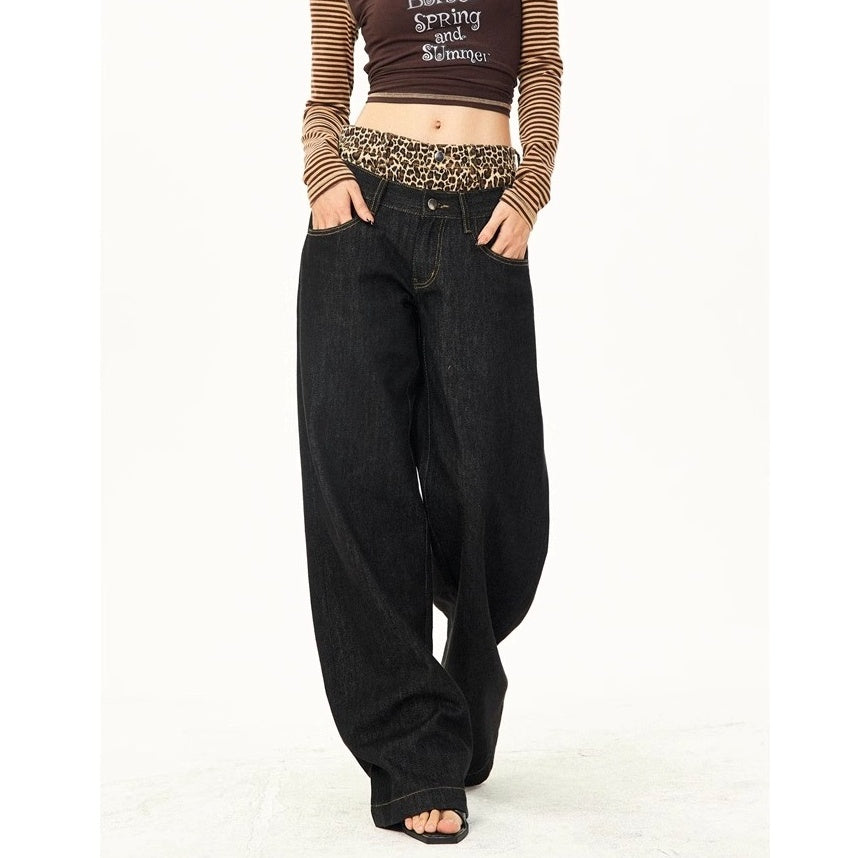 Leopard Print Double-Waist Loose Jeans MW10166