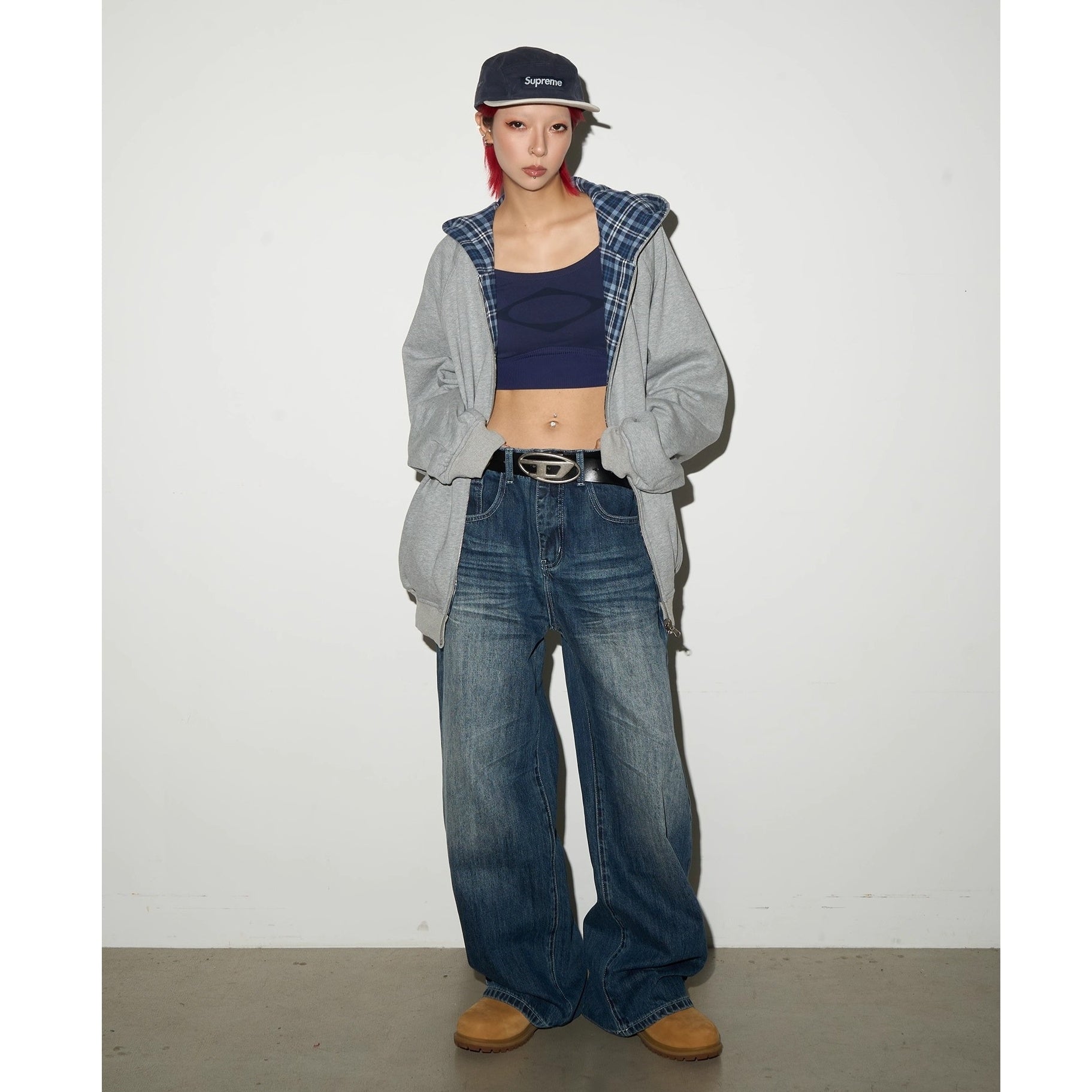 Reversible Plaid Hooded Sweat Jacket MN9040