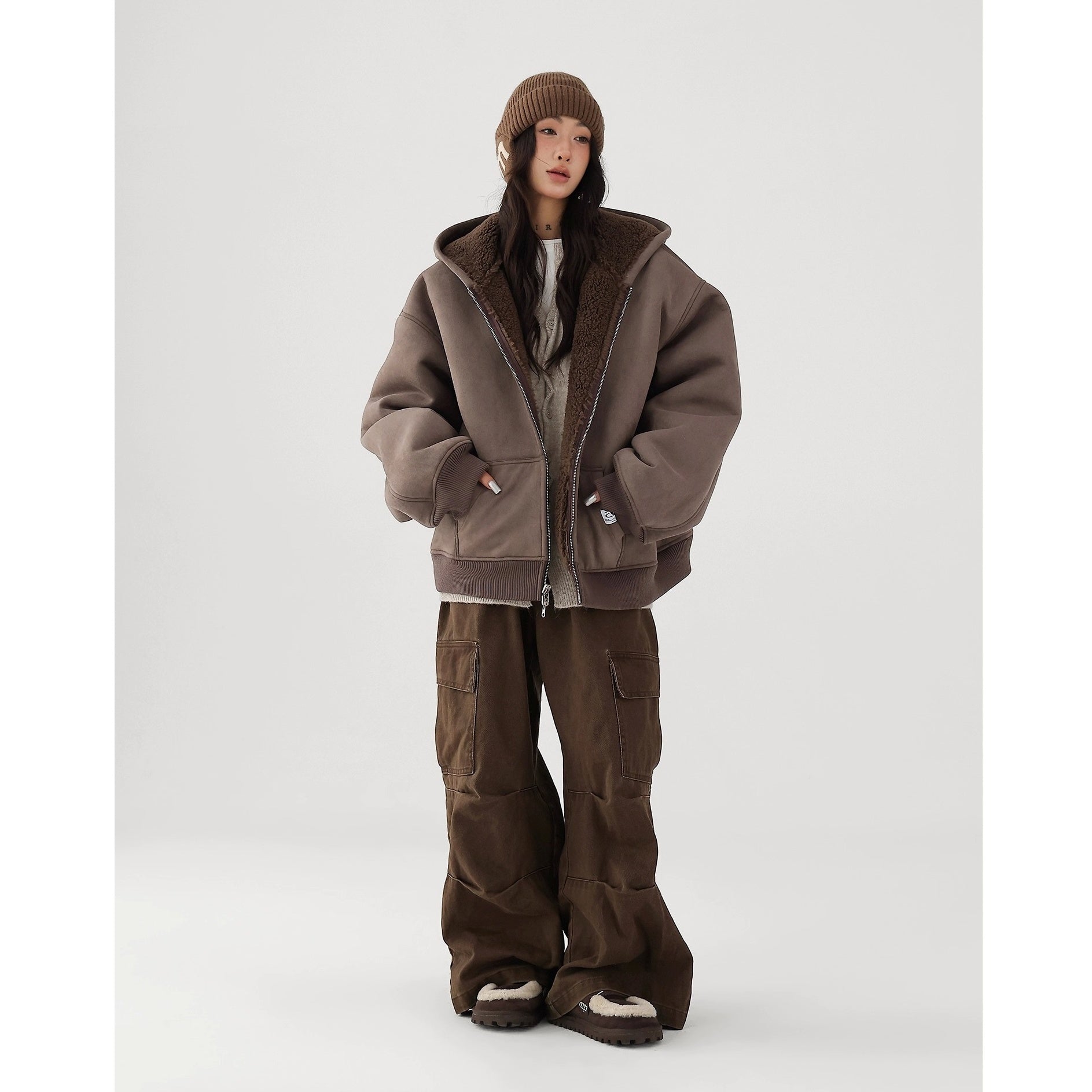 Reversible Polar Fleece Loose Hooded Jacket AC7017