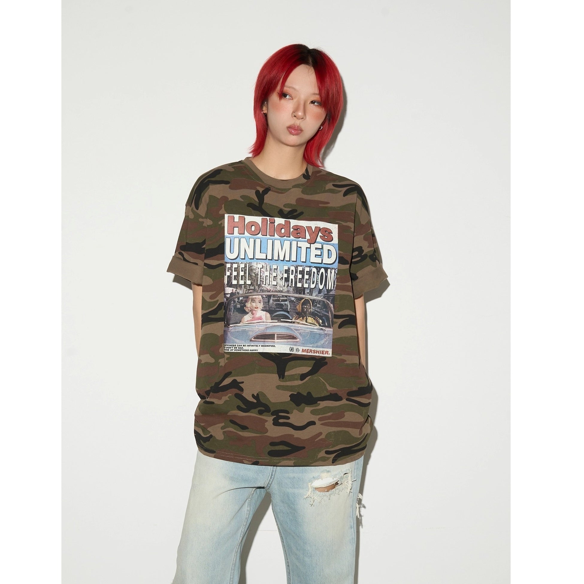 Graffiti Camouflage Letter Print T-shirt MN9023