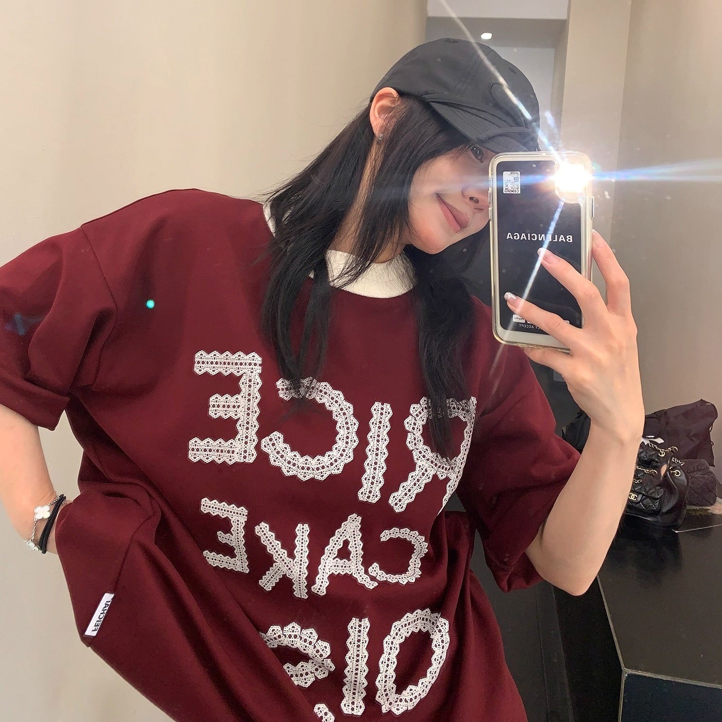 Lace Letter Loose Ringer T-shirt OS2001