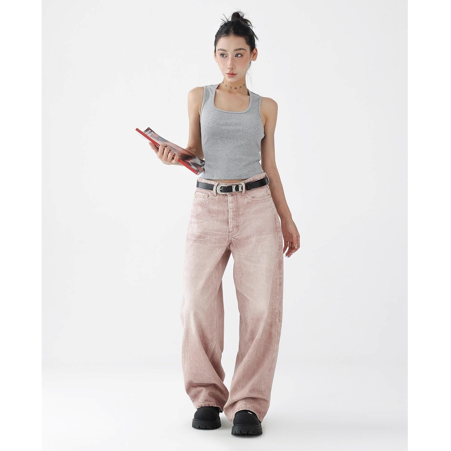 Loose Straight Gradient Pink Washed Jeans AC7119