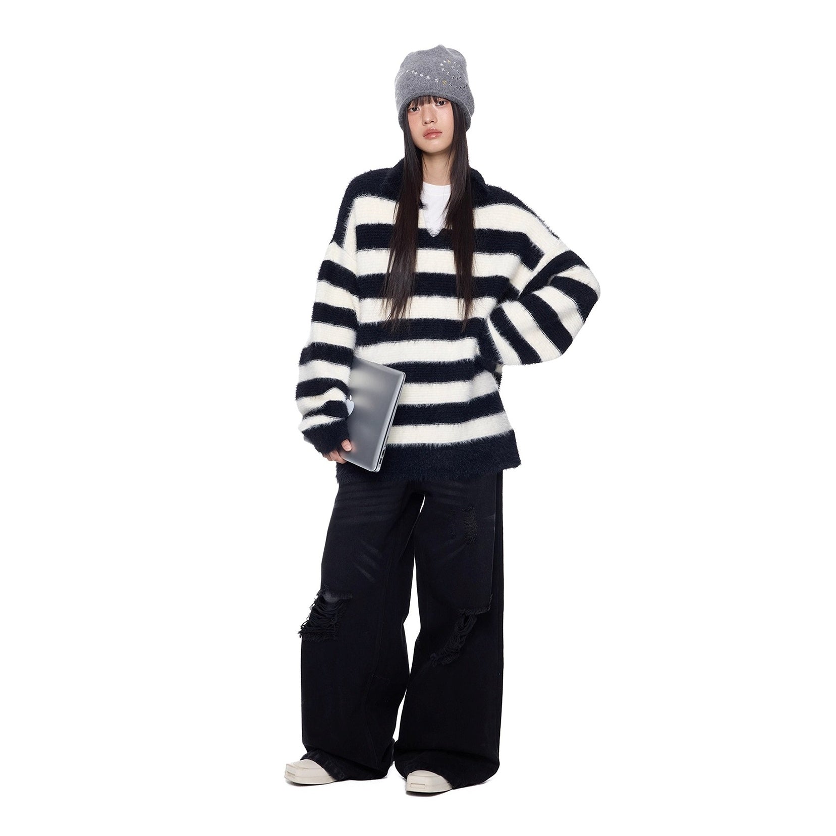 Border Lapels Contrast Sweater EZ265