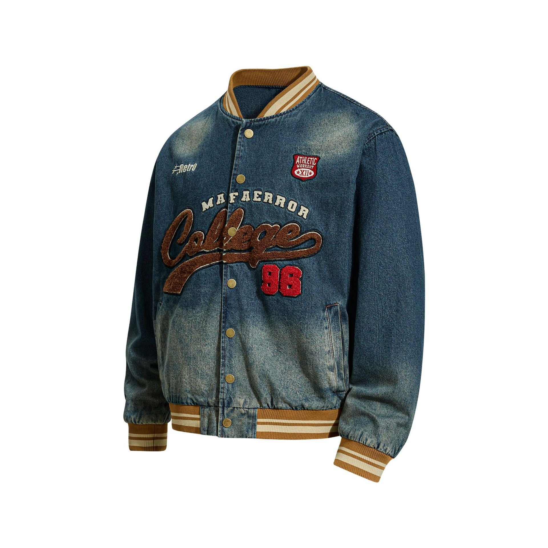 Retro Washed Embroidered Denim Baseball Jacket MW10303