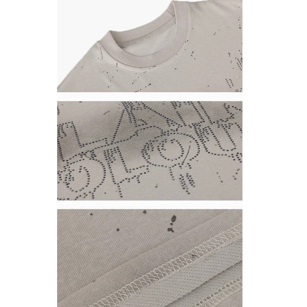 【上下別売り】2Length Rhinestone Tie-Dye T-Shirt & Loose Sweatpants Set-up AC7114