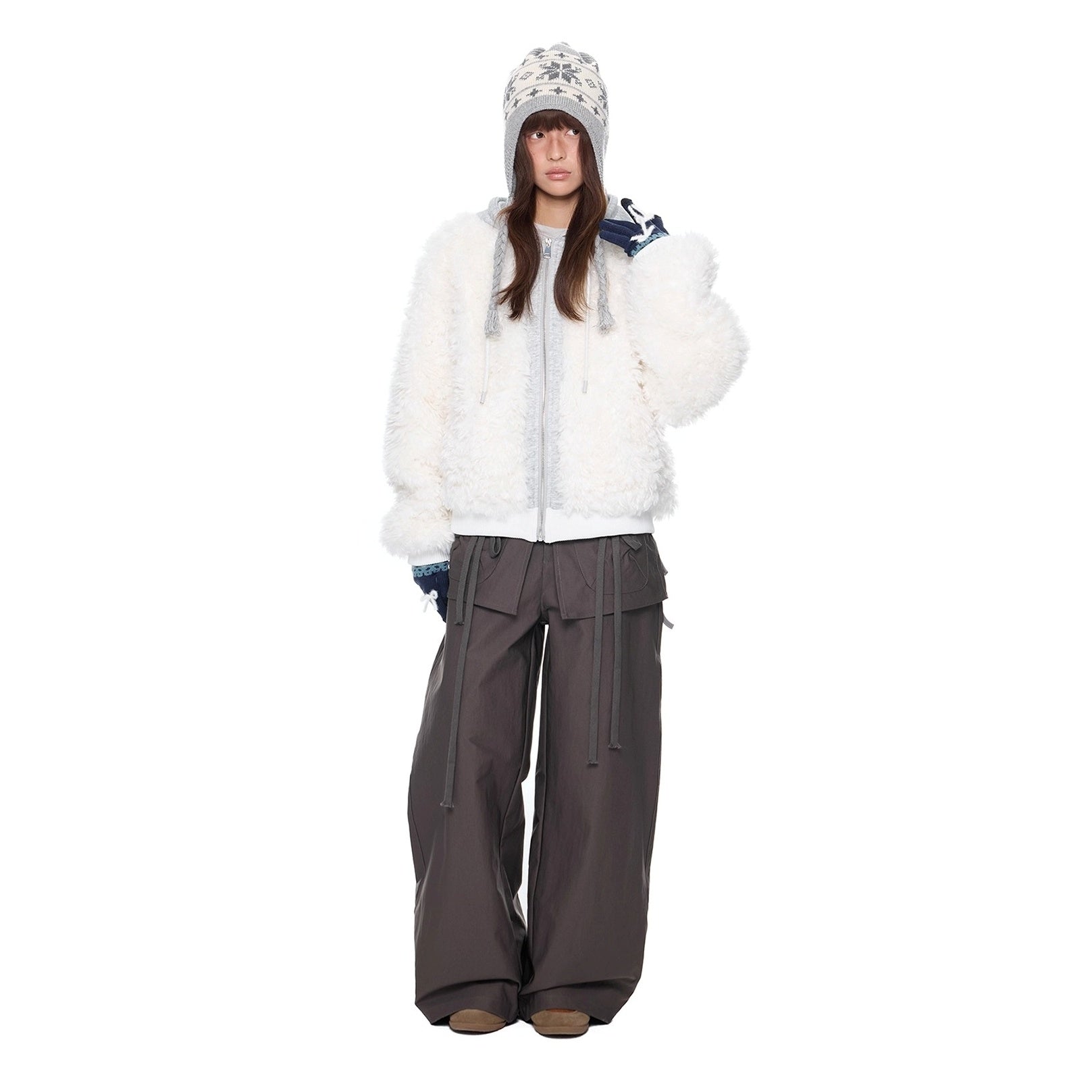 Sweat Hood Patchwork Imitation Fur Parka EZ266