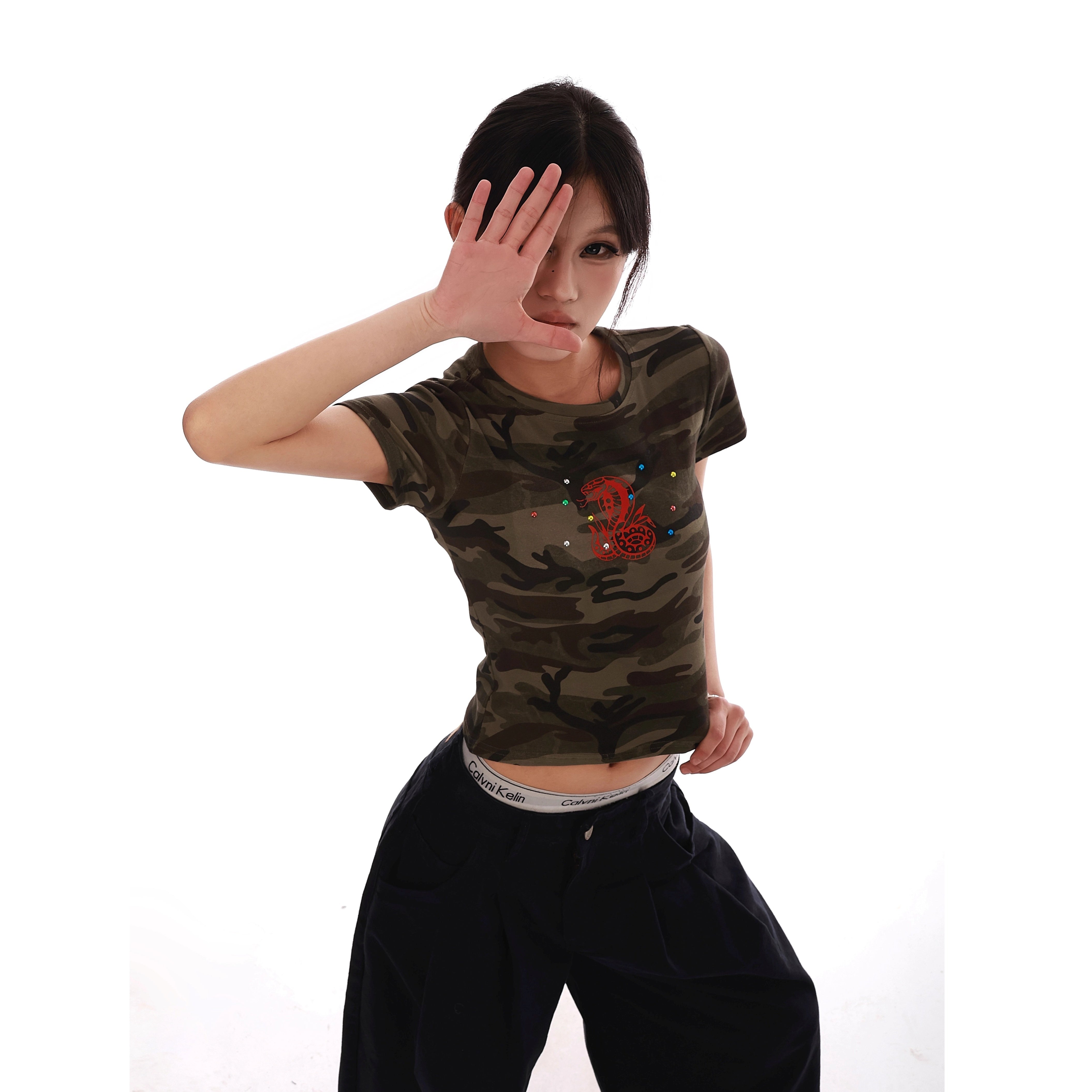 Camouflage Slim Cropped T-shirt VI2005