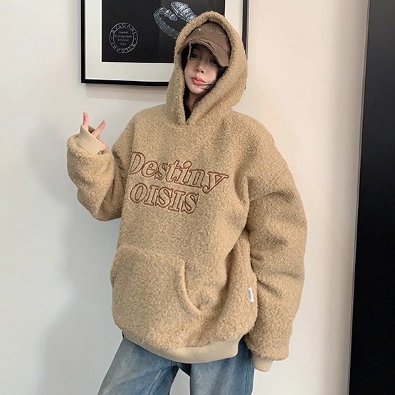 Letter Stitch Oversize Boa Hoodie OS2061