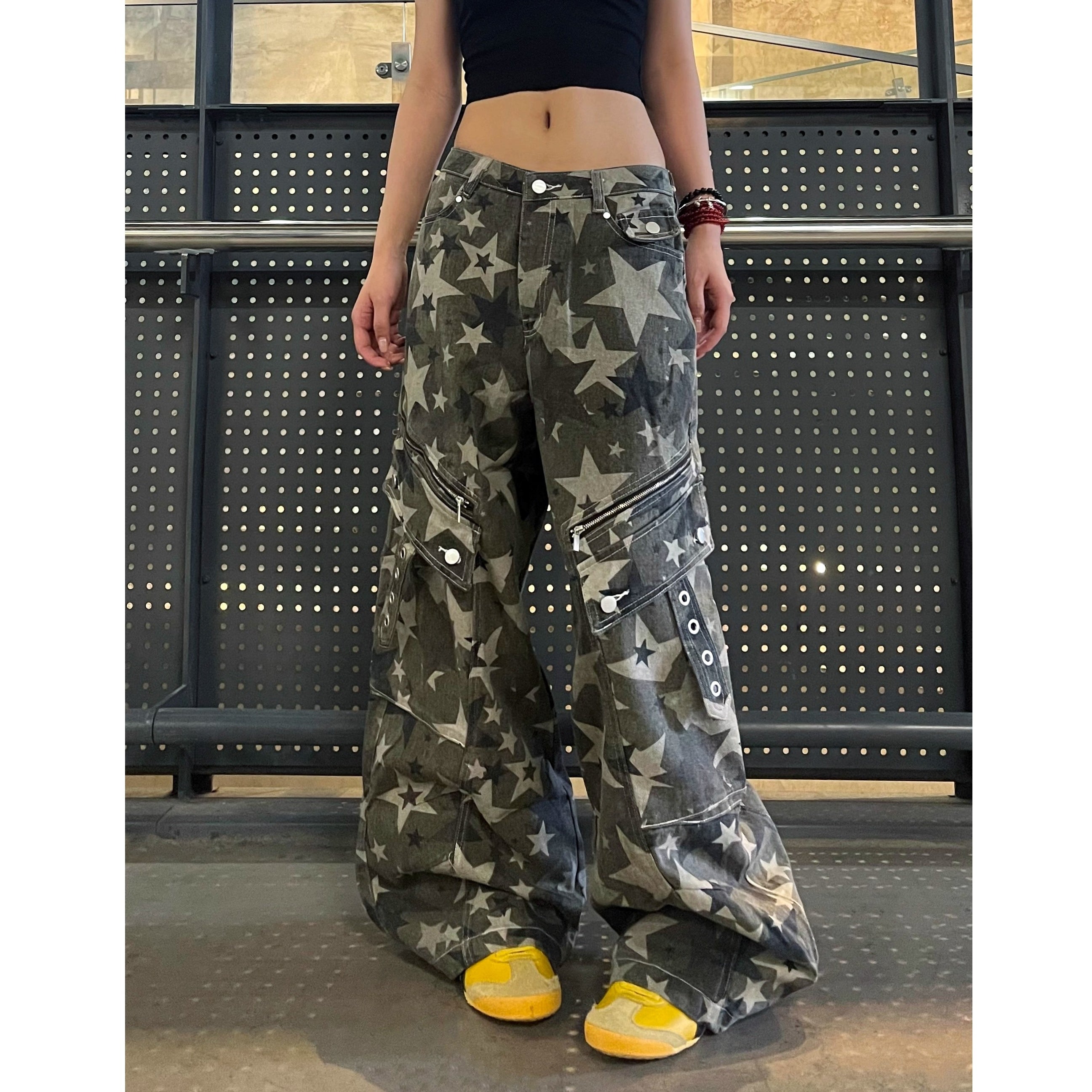Slant Zip Pocket Wide-leg Cargo Pants VI2012