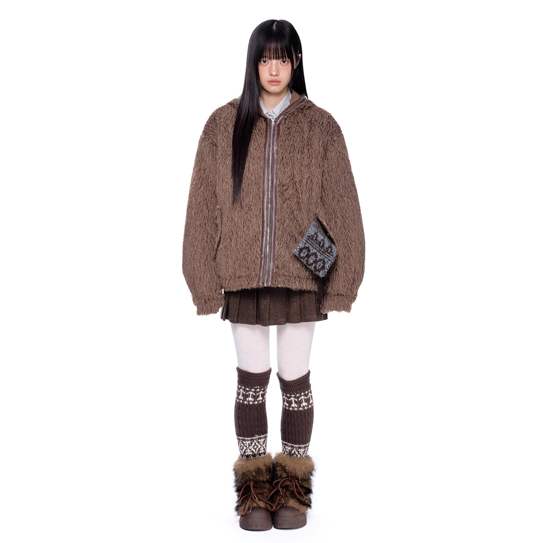 Loose Shaggy Fur Warm Hooded Jacket MY29